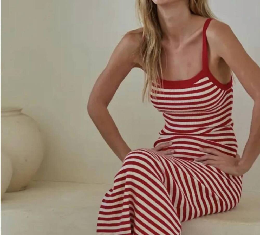 NEW BY TOGETHER sweater knit striped dress in cream red